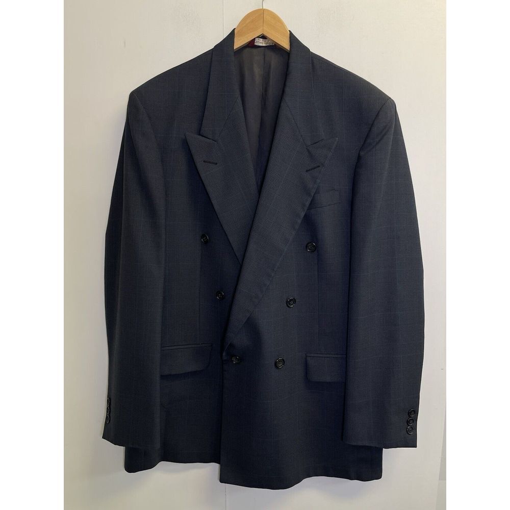 Bert Pulitzer Double Breasted Jacket Mens 44L Blazer Navy Glen Plaid Made in USA